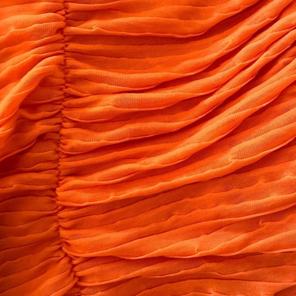 Zara Pleated Ruffle Mini Short Ruched Dress w/Ruffled Sleeves, Orange, Size S - Picture 3 of 10